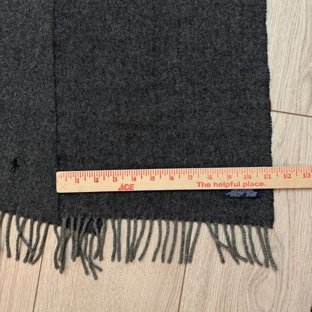 Polo Ralph Lauren Unisex Wrap Scarf Lambswool Charcoal Gray Fringe Fall Winter